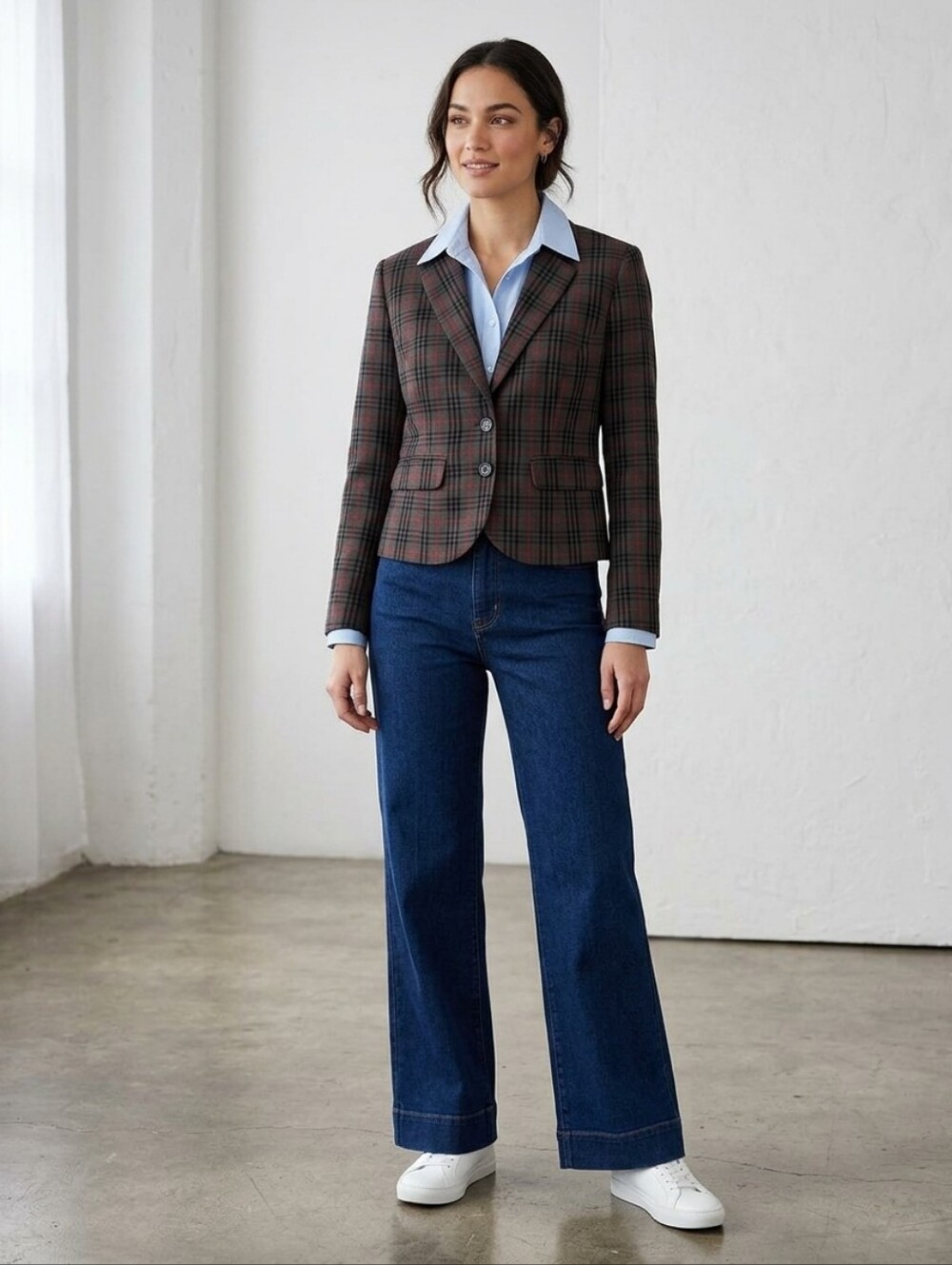 Tailored Plaid Cropped Blazer - Black & Red